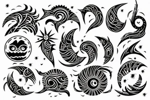 Sun and moon encased by ocean waves and lightning around forearm filipino tribal tattoo tattoo idea