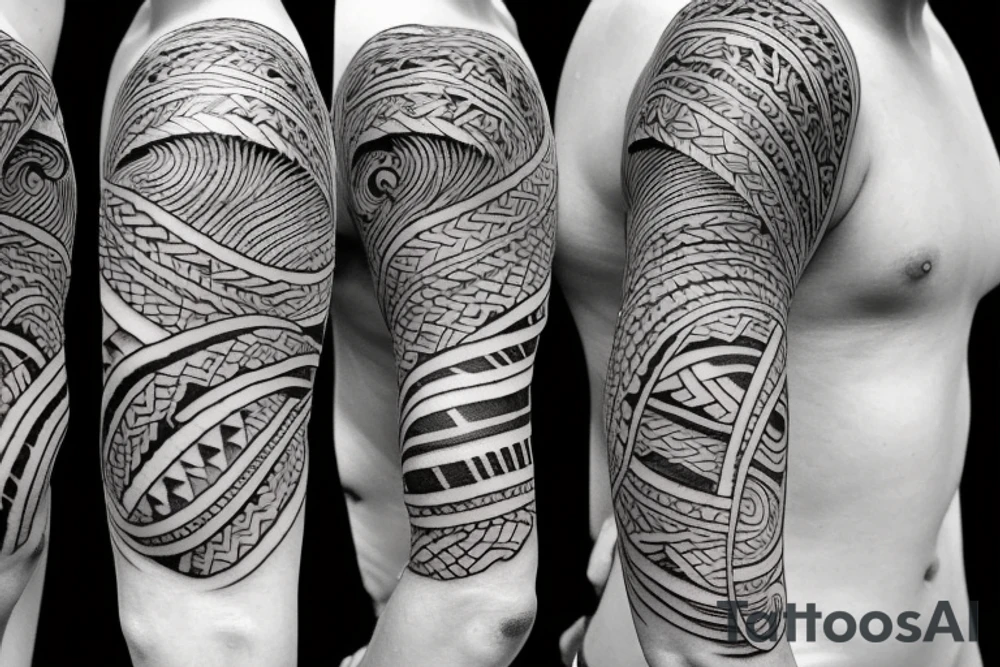 Sun and moon encased by ocean waves and lightning around forearm filipino tribal tattoo tattoo idea