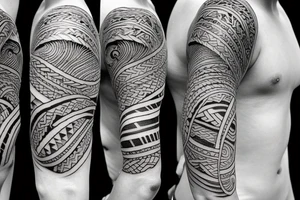 Sun and moon encased by ocean waves and lightning around forearm filipino tribal tattoo tattoo idea