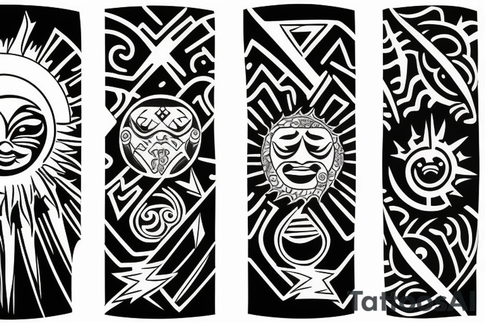 Sun and moon encased by ocean waves and lightning around forearm filipino tribal tattoo tattoo idea