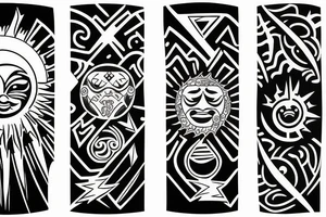 Sun and moon encased by ocean waves and lightning around forearm filipino tribal tattoo tattoo idea