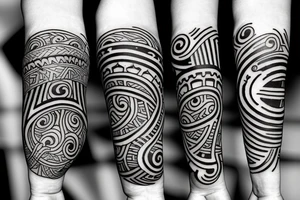 Sun and moon encased by ocean waves and island around forearm filipino tribal tattoo tattoo idea
