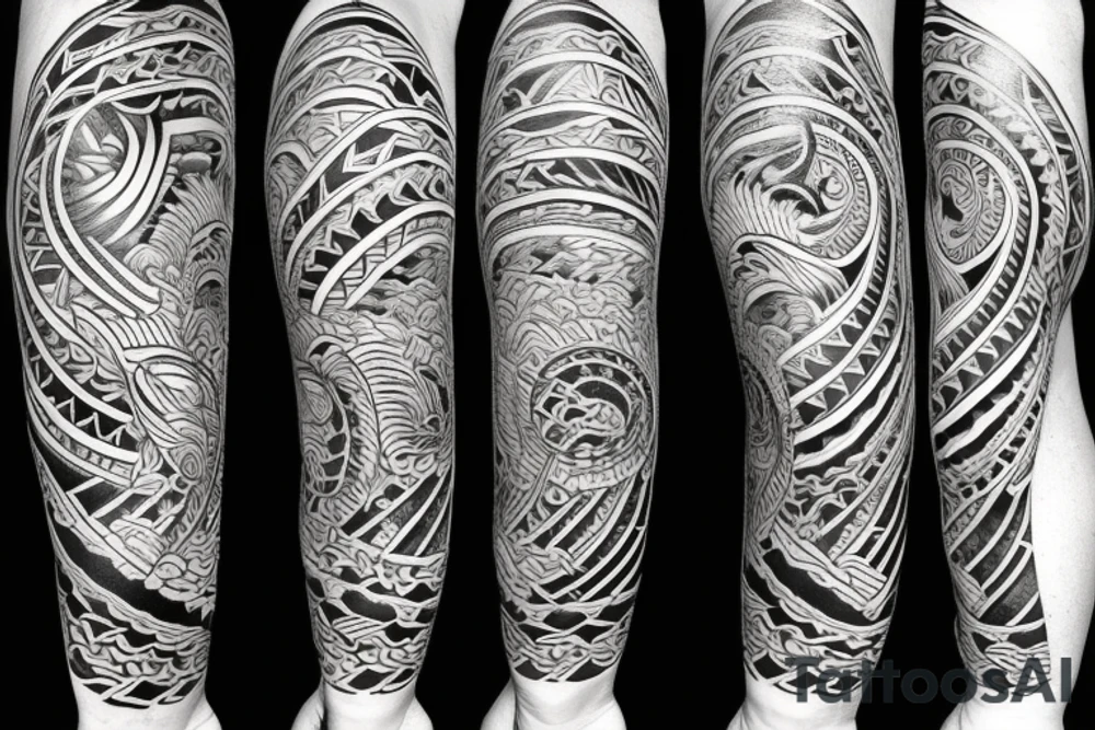 Sun and moon encased by ocean waves and eagle around forearm filipino tribal tattoo tattoo idea