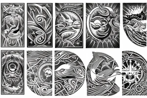 Sun and moon encased by ocean waves and eagle around forearm filipino tribal tattoo tattoo idea