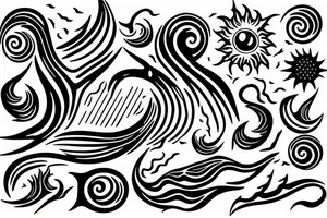 Sun and moon encased by ocean waves a lightning tattoo idea