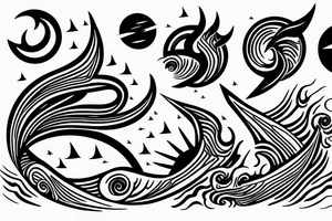 Sun and moon encased by ocean waves a lightning tattoo idea