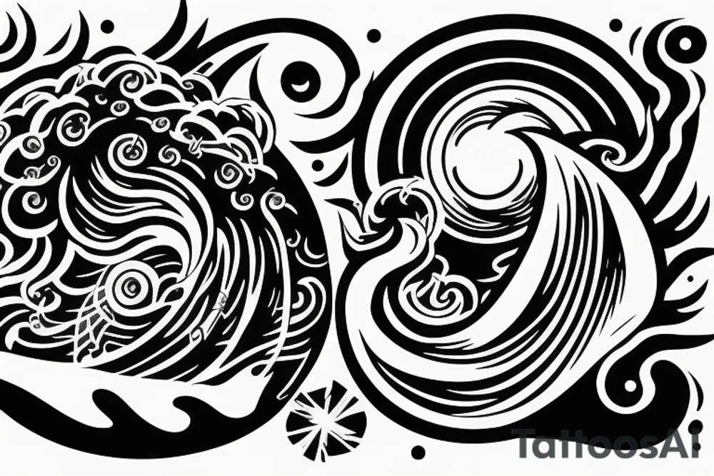 Sun and moon encased by ocean waves a lightning forearm tattoo idea