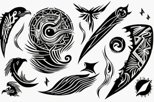 Filipino Sun and moon encased by ocean waves lightning and eagle around forearm tattoo idea
