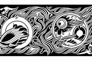 Filipino Sun and moon encased by ocean waves lightning and eagle around forearm tattoo idea