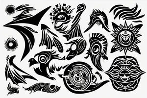 Filipino Sun and moon encased by ocean waves lightning and eagle around forearm tattoo idea