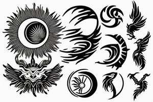 Filipino Sun and moon encased by ocean waves lightning and eagle around forearm tattoo idea