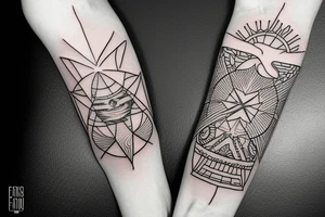Filipino Sun and moon encased by ocean waves and lightning patterns around forearm tattoo idea