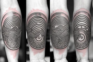 Filipino Sun and moon encased by ocean waves and lightning patterns around forearm tattoo idea