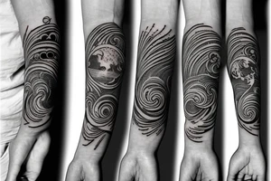 Filipino Sun and moon encased by ocean waves and lightning patterns around forearm tattoo idea