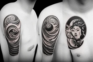 Filipino Sun and moon encased by ocean waves and lightning patterns around forearm tattoo idea