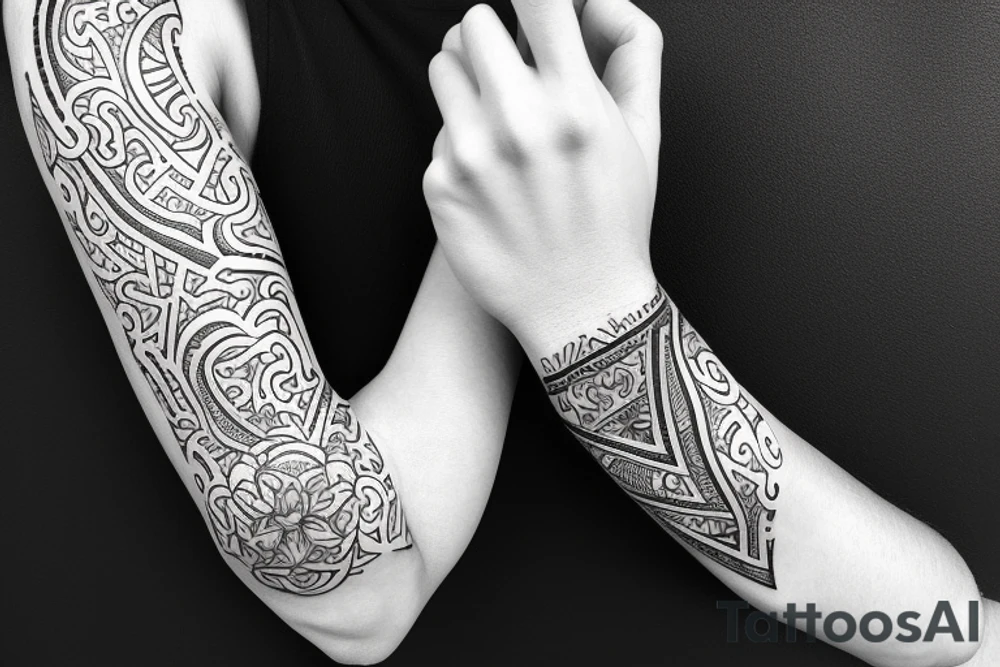Patterned gym arm sleeve tattoo idea