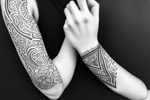 Patterned gym arm sleeve tattoo idea