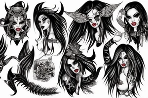 Demon Girl Elaborate Detailed Vivid Smokey Grim Wicked Smirk nonabstract mural back tattoo idea