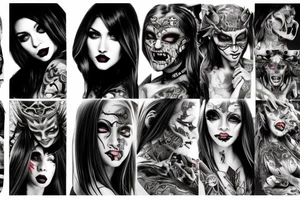 Demon Girl Elaborate Detailed Vivid Smokey Grim Wicked Smirk nonabstract mural back tattoo idea