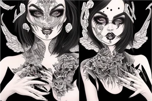 Demon Girl Elaborate Detailed Vivid Smokey Grim Wicked Smirk nonabstract mural tattoo idea