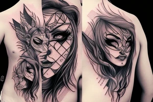 Demon Girl Elaborate Detailed Vivid Smokey Grim Wicked Smirk nonabstract mural tattoo idea
