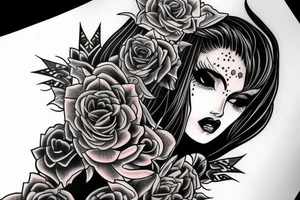 Demon Girl Elaborate Detailed Vivid Smokey Grim Wicked Smirk nonabstract mural tattoo idea