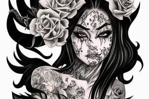 Demon Girl Elaborate Detailed Vivid Smokey Grim Wicked Smirk nonabstract mural tattoo idea