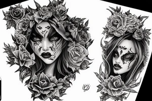 Demon Girl Elaborate Detailed Vivid Smokey Grim Wicked Smirk nonabstract mural tattoo idea