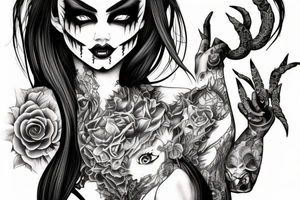 Demon Girl Elaborate Detailed Vivid Smokey Grim Wicked Smirk nonabstract mural tattoo idea