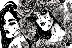 Demon Girl Elaborate Detailed Vivid Smokey Grim Wicked Smirk nonabstract mural tattoo idea