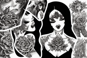 Demon Girl Elaborate Detailed Vivid Smokey Grim Wicked Smirk  mural tattoo idea