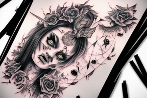 Demon Girl Elaborate Detailed Vivid Smokey Grim Wicked Smirk Beautiful Devil tattoo idea