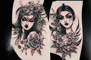 Demon Girl Elaborate Detailed Vivid Smokey Grim Wicked Smirk Beautiful Devil tattoo idea