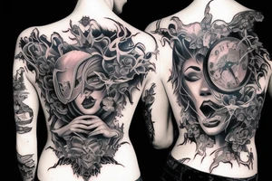 Demon Girl Elaborate Detailed Vivid Smokey Grim Wicked Smirk Beautiful Devil tattoo idea