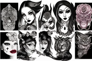 Demon Girl Elaborate Detailed Vivid Smokey Grim Wicked Smirk Beautiful Devil tattoo idea