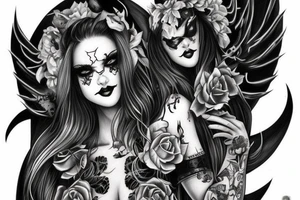 Demon Girl Elaborate Detailed Vivid Smokey Grim Wicked Smirk Beautiful Devil tattoo idea