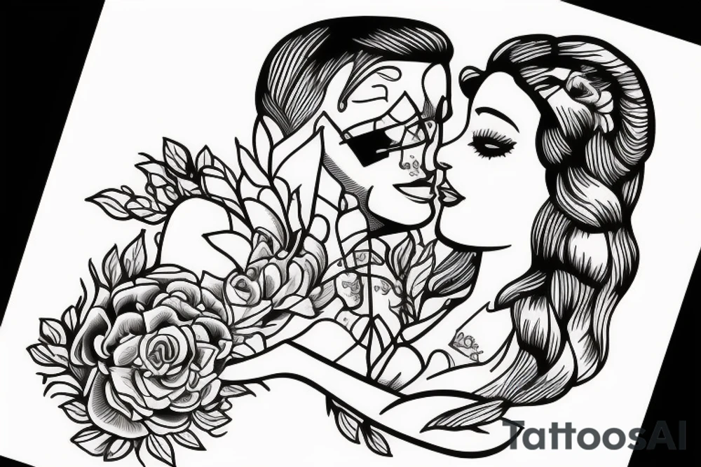 Man and woman in love getting married tattoo idea