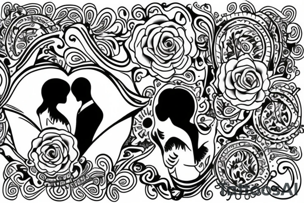 Man and woman in love getting married. No words. Full color tattoo idea