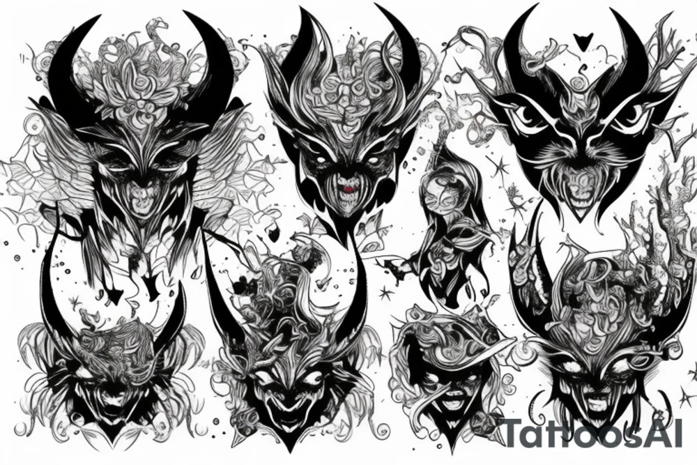 Gorgeous Demon Girl Elaborate Detailed Vivid Smokey Grim Wicked Smirk Beautiful Witchcraft tattoo idea