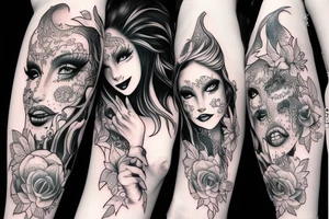 Gorgeous Demon Girl Elaborate Detailed Vivid Smokey Grim Wicked Smirk Beautiful Witchcraft tattoo idea