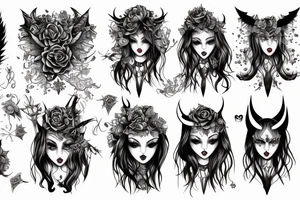 Gorgeous Demon Girl Elaborate Detailed Vivid Smokey Grim Wicked Smirk Beautiful Witchcraft tattoo idea