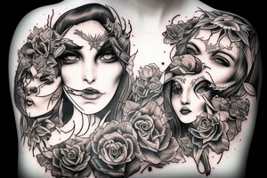 Gorgeous Demon Girl Elaborate Detailed Vivid Smokey Grim Wicked Smirk Beautiful Witchcraft tattoo idea