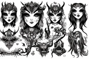 Gorgeous Demon Girl Elaborate Detailed Vivid Smokey Wicked Smirk Beautiful Witchcraft tattoo idea