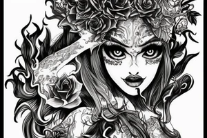 Gorgeous Demon Girl Elaborate Detailed Vivid Smokey Wicked Smirk Beautiful Witchcraft tattoo idea