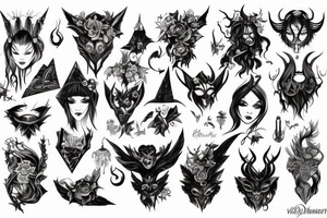 Gorgeous Demon Girl Elaborate Detailed Vivid Smokey Wicked Smirk Beautiful Witchcraft tattoo idea