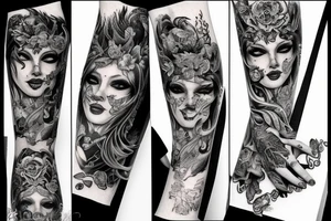 Gorgeous Demon Girl Elaborate Detailed Vivid Smokey Wicked Smirk Beautiful tattoo idea