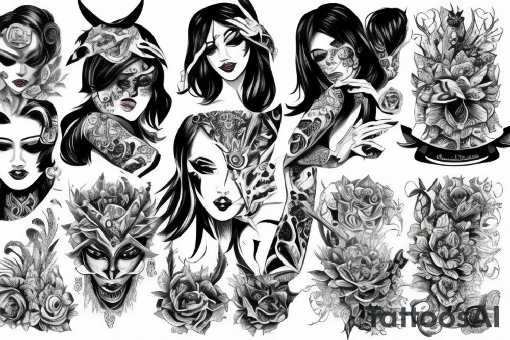 Gorgeous Demon Girl Elaborate Detailed Vivid Smokey Wicked Smirk Beautiful tattoo idea