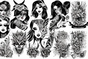 Gorgeous Demon Girl Elaborate Detailed Vivid Smokey Wicked Smirk Beautiful tattoo idea