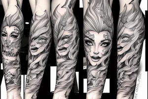 Gorgeous Demon Girl Elaborate Detailed Vivid Smokey Wicked Smirk Beautiful tattoo idea