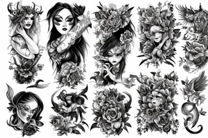 Gorgeous Demon Girl Elaborate Detailed Vivid Smokey Wicked Smirk Beautiful tattoo idea